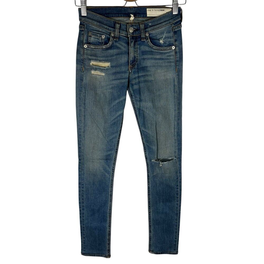 Rag & Bone Womens Sz 24 Jeans The Dre Boyfriend Destroyed Denim Brunswick Skinny